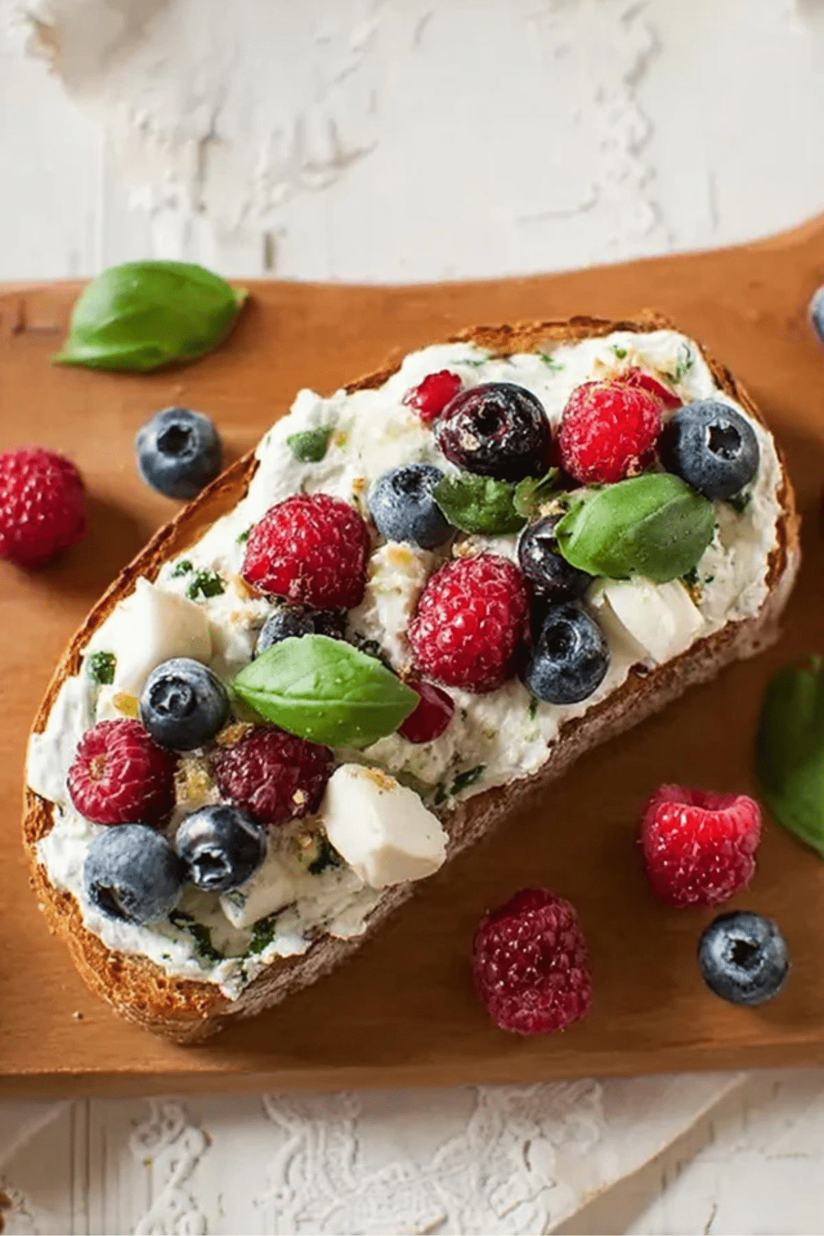 Berries and Basil Cream Cheese Toast