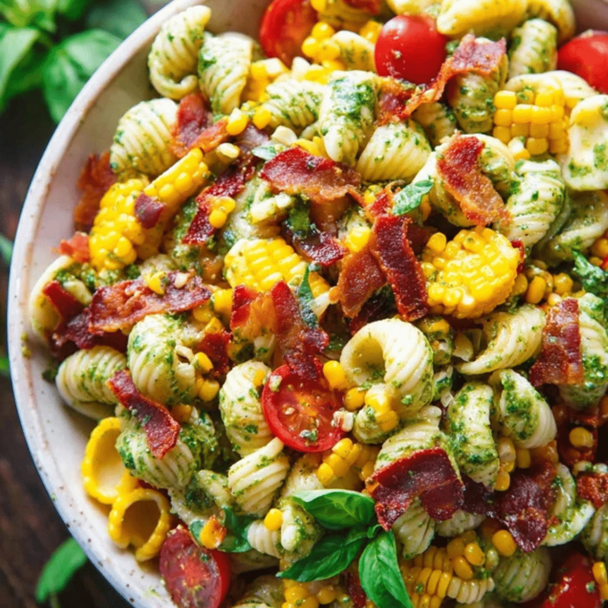 Corn Pasta Salad with Bacon
