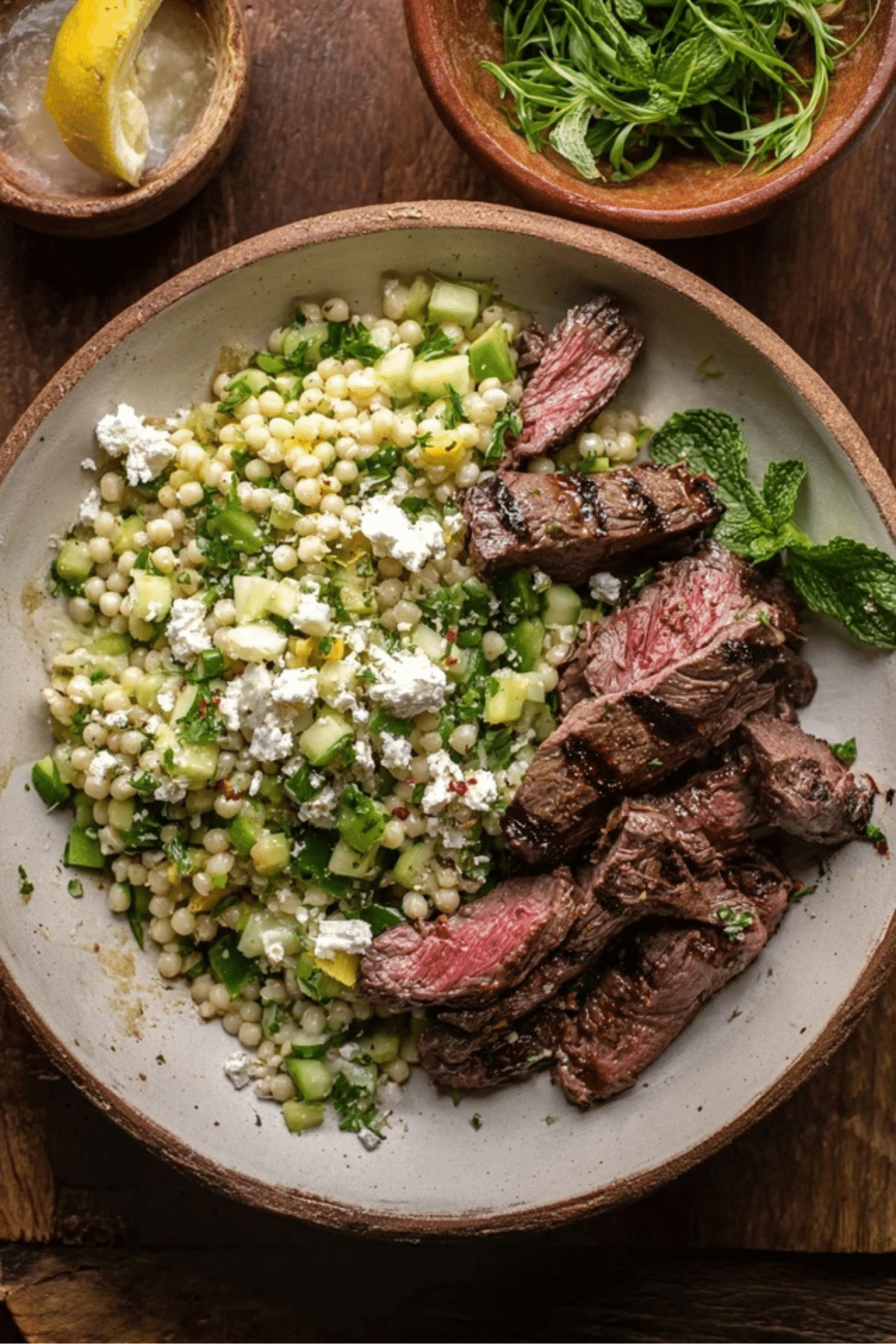 Grilled Skirt Steak with Lemon Herb Couscous Salad
