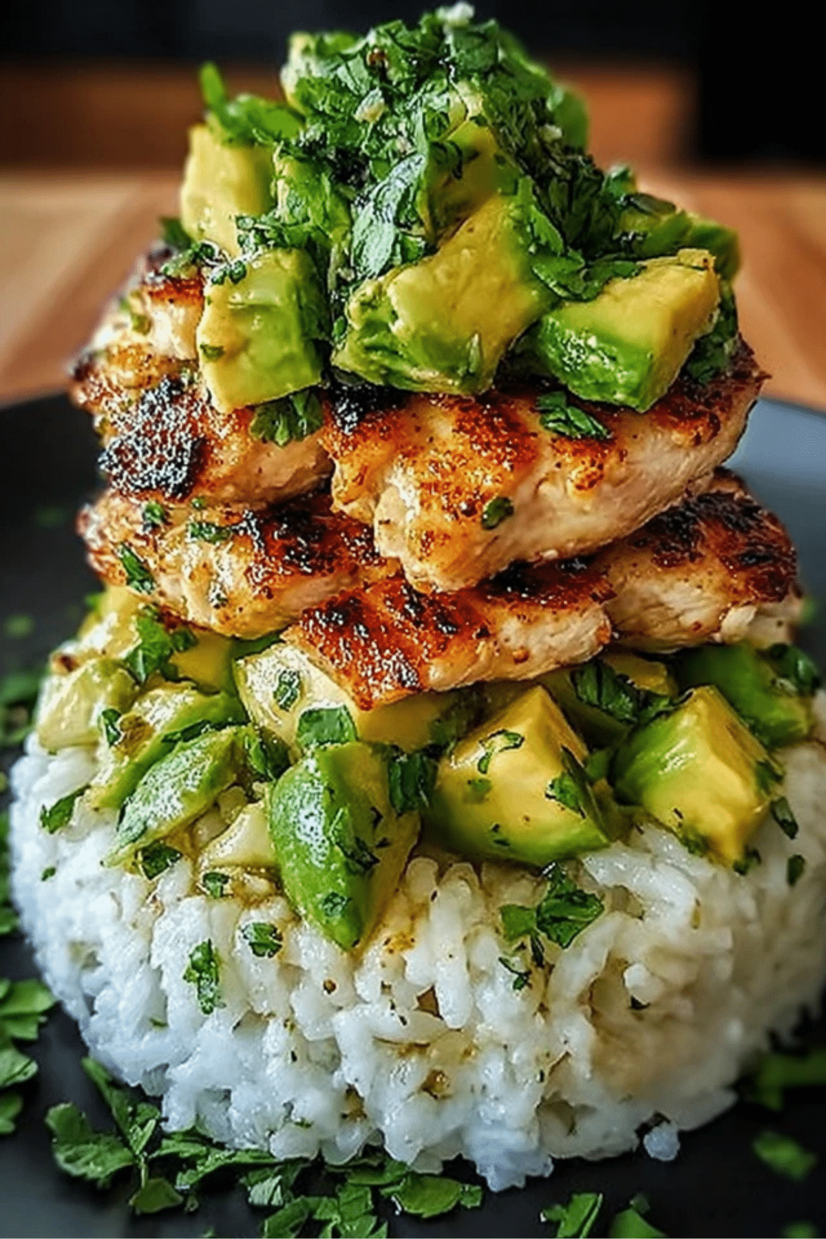 Honey Lime Chicken and Avocado Rice Stack