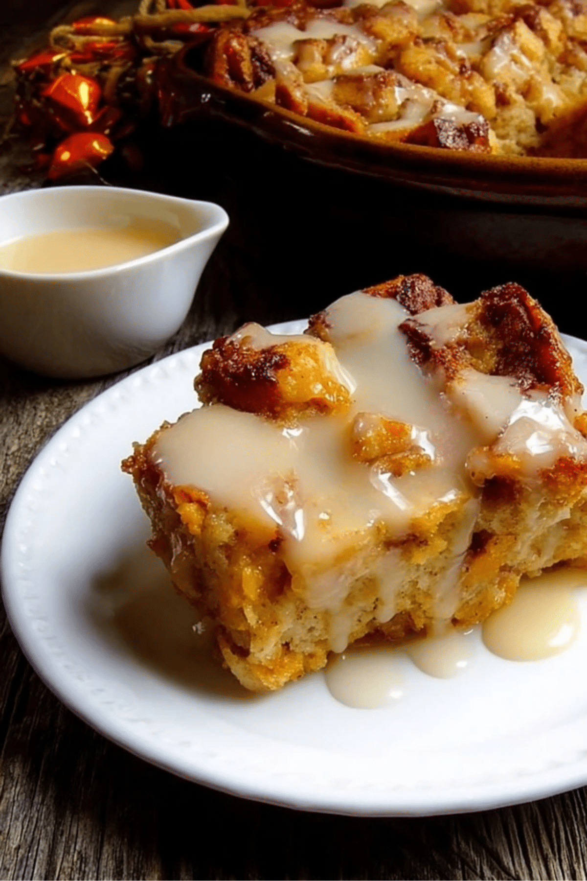 Pumpkin Bread Pudding with Apple Cider Butter Sauce