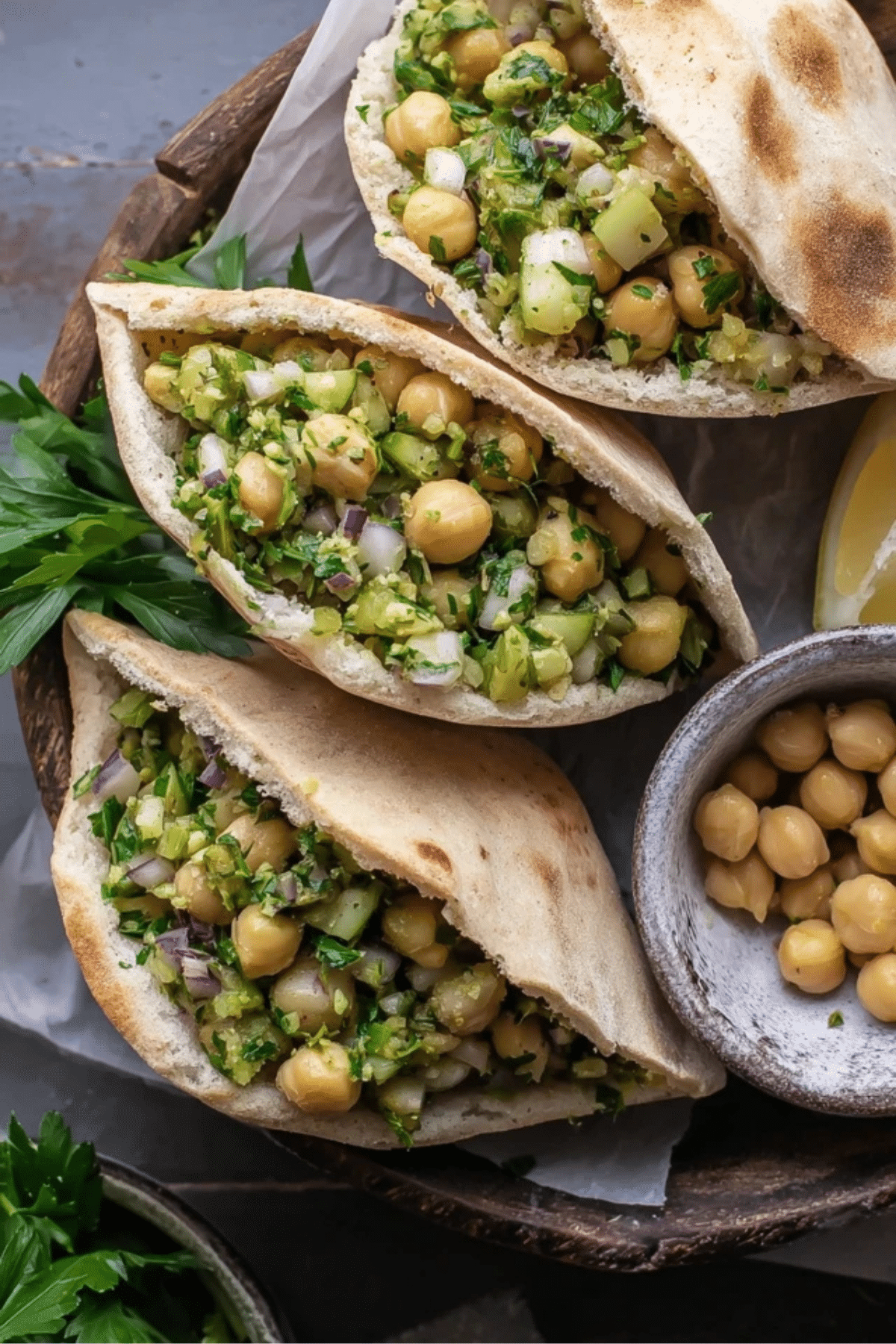 Smashed Chickpea Salad Stuffed Pitas