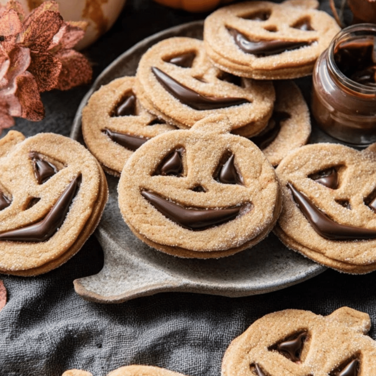 Milk Chocolate Stuffed Jack-O’-Lantern Cookies