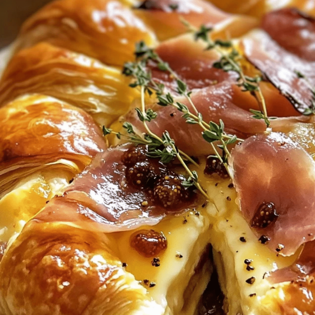Baked Brie in Puff Pastry with Honey Fig and Prosciutto