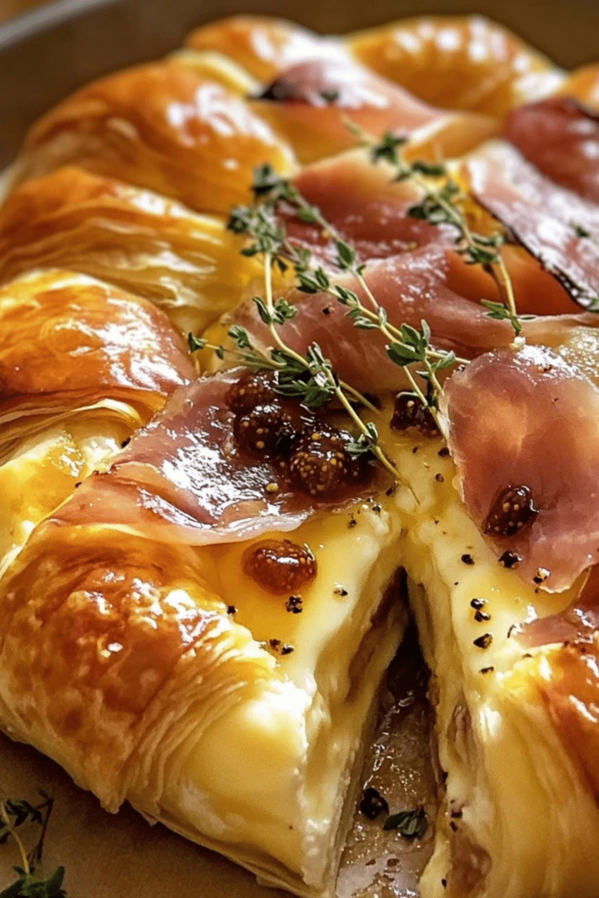 Baked Brie in Puff Pastry with Honey Fig and Prosciutto