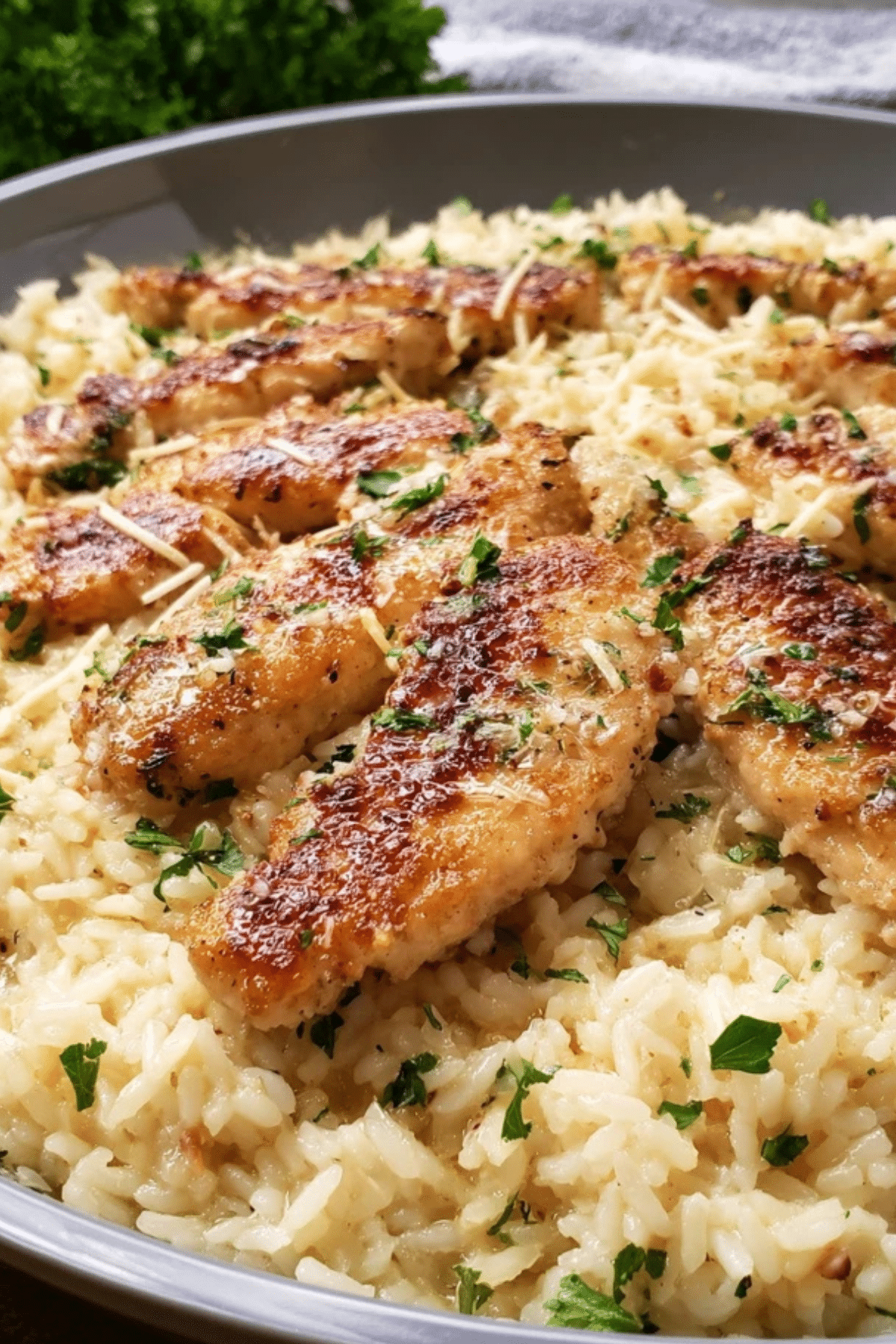 Chicken Scampi with Garlic Parmesan Rice
