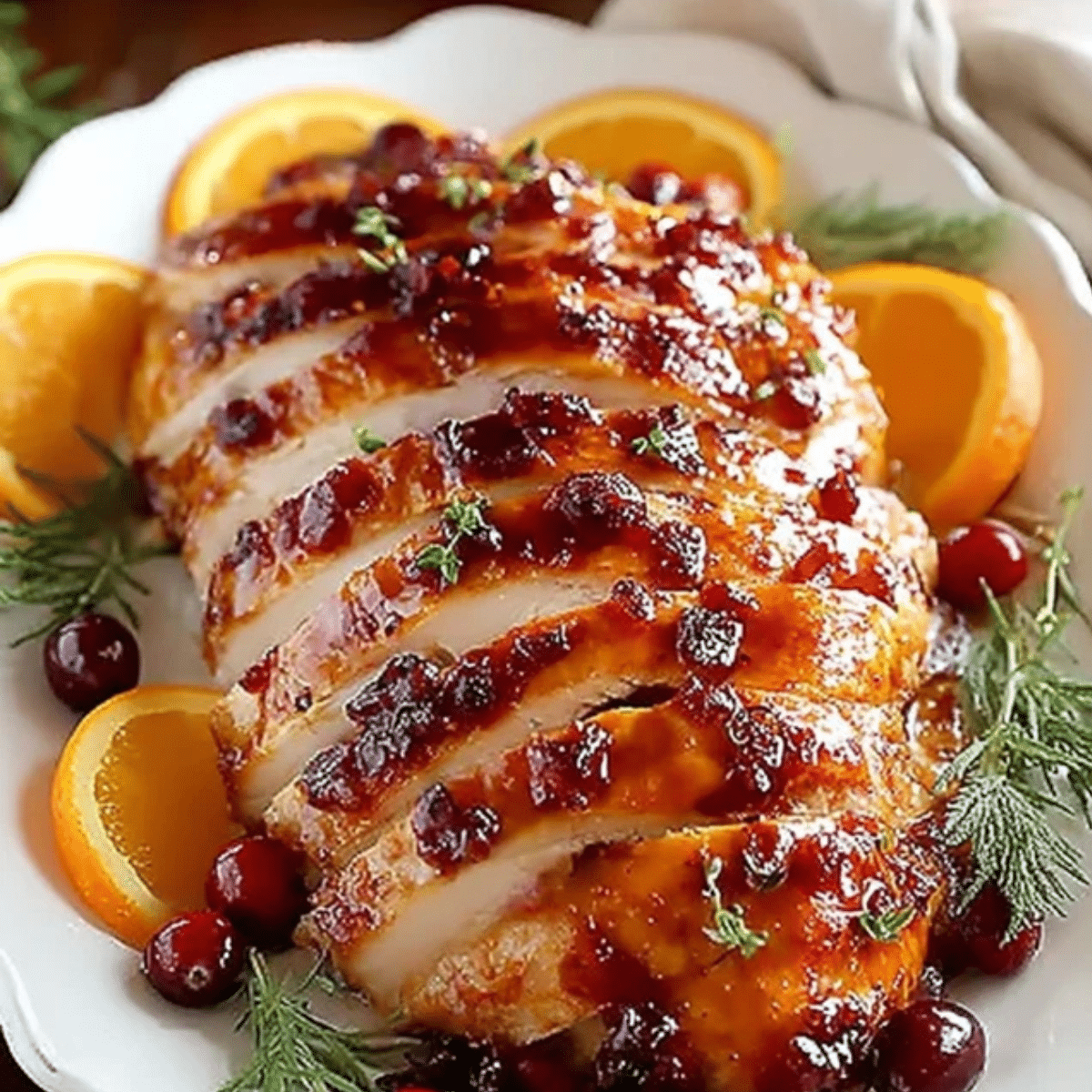 Juicy Cranberry Orange Glazed Turkey Breast