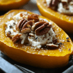 Maple Pecan Goat Cheese Roasted Acorn Squash
