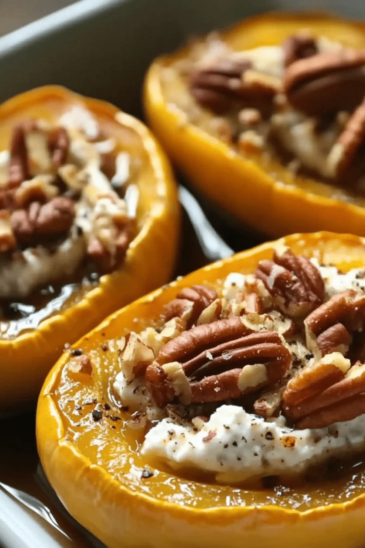 Maple Pecan Goat Cheese Roasted Acorn Squash