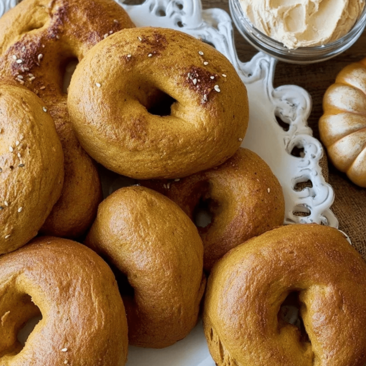 Pumpkin Sourdough Bagels with Pumpkin Spice Cream Cheese