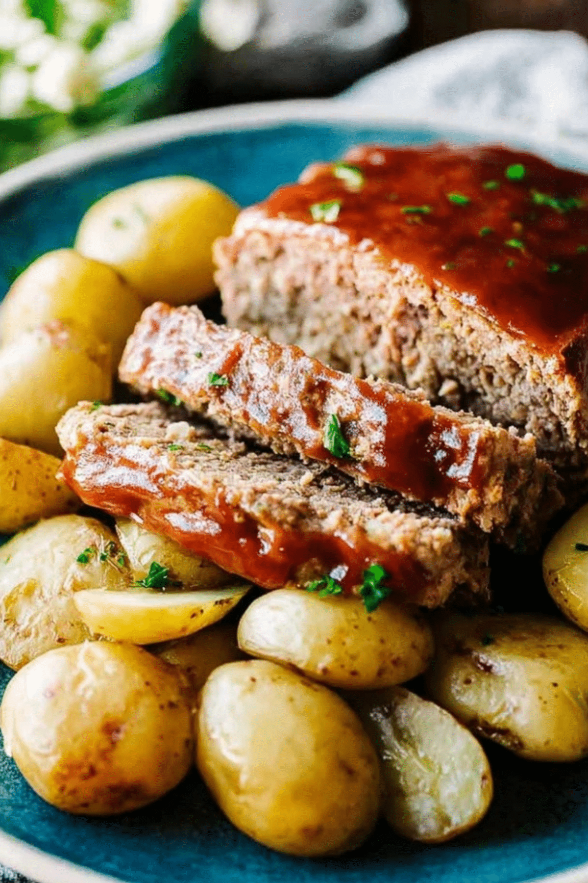 Slow Cooker Meatloaf and Potatoes with Garlic Butter