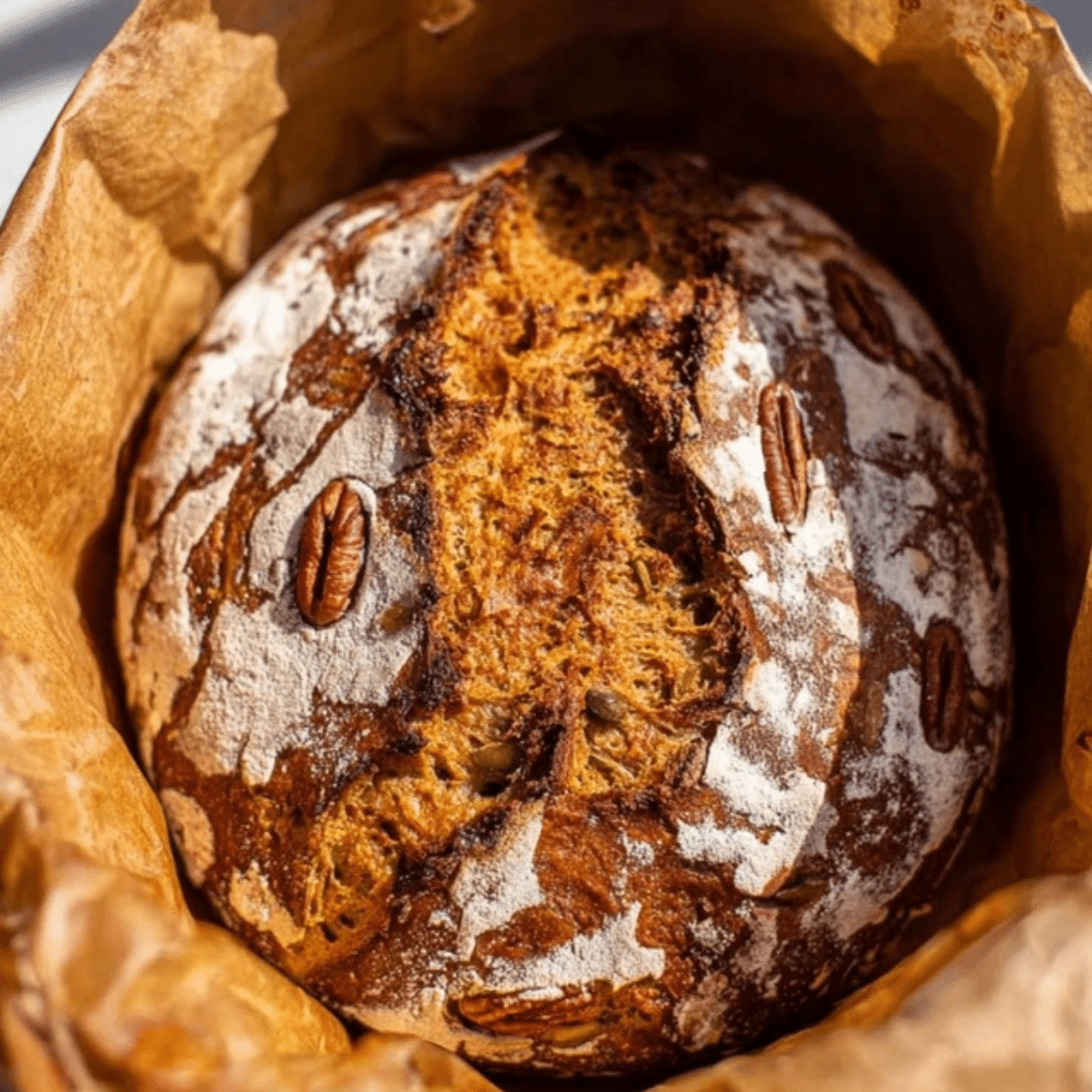 Sweet Sourdough Pumpkin Bread With Cinnamon and Pecans