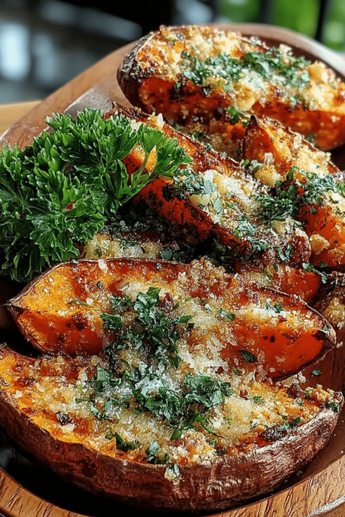 Garlic Parmesan Sweet Potato Wedges