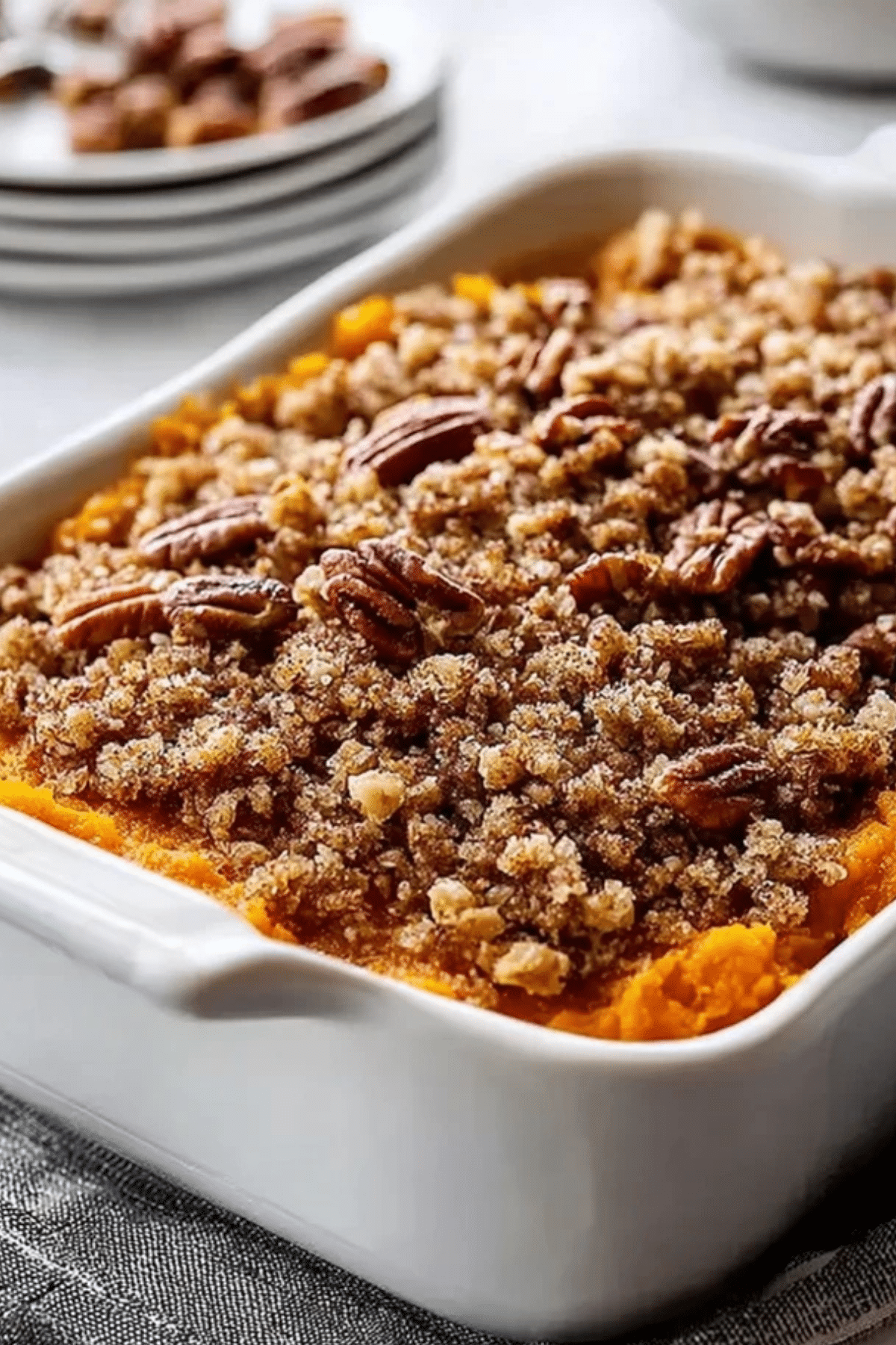 Healthy Sweet Potato Casserole with Pecan Streusel
