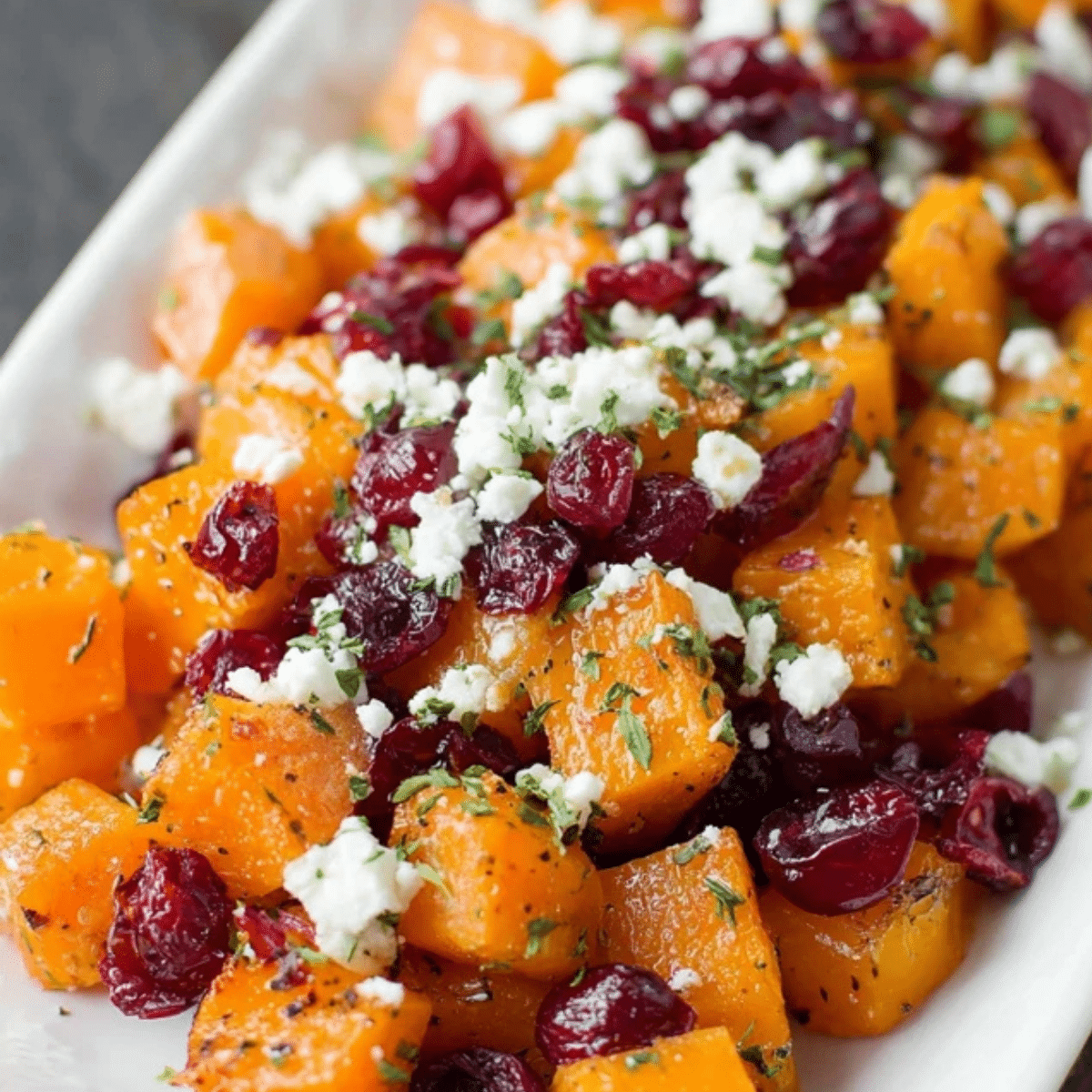 Honey Roasted Butternut Squash with Cranberries and Feta