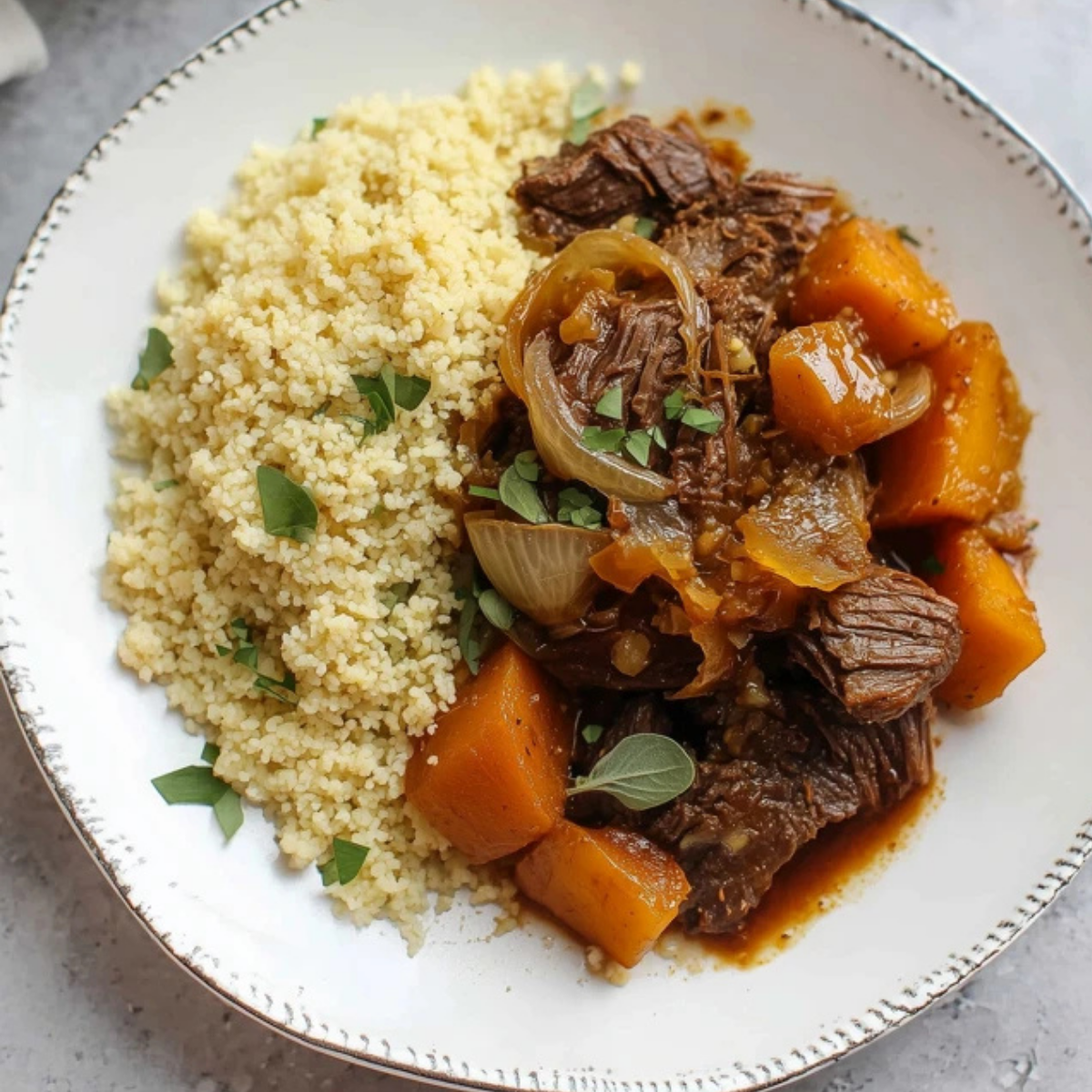 Cider Braised Pot Roast with Caramelized Onions and Cauliflower Rice (1)