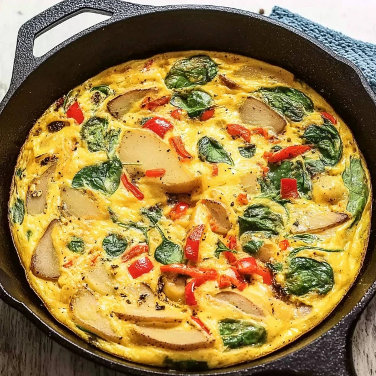 Frittata with Potatoes Red Peppers and Spinach