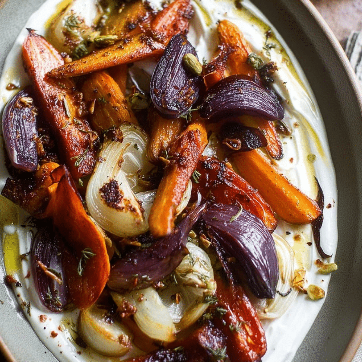 Honey Roasted Winter Vegetables with Black Pepper Yogurt