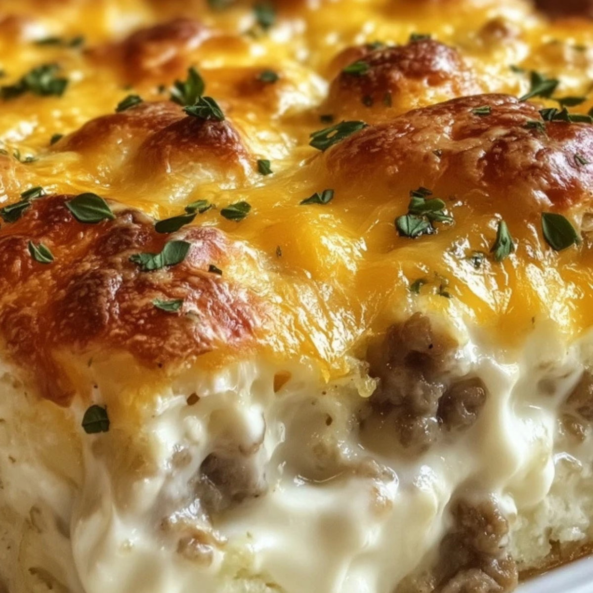 Biscuits and Gravy Hashbrown Breakfast Casserole