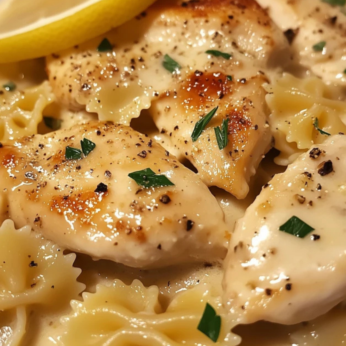 Lemon Garlic Chicken with Creamy Bowtie Pasta