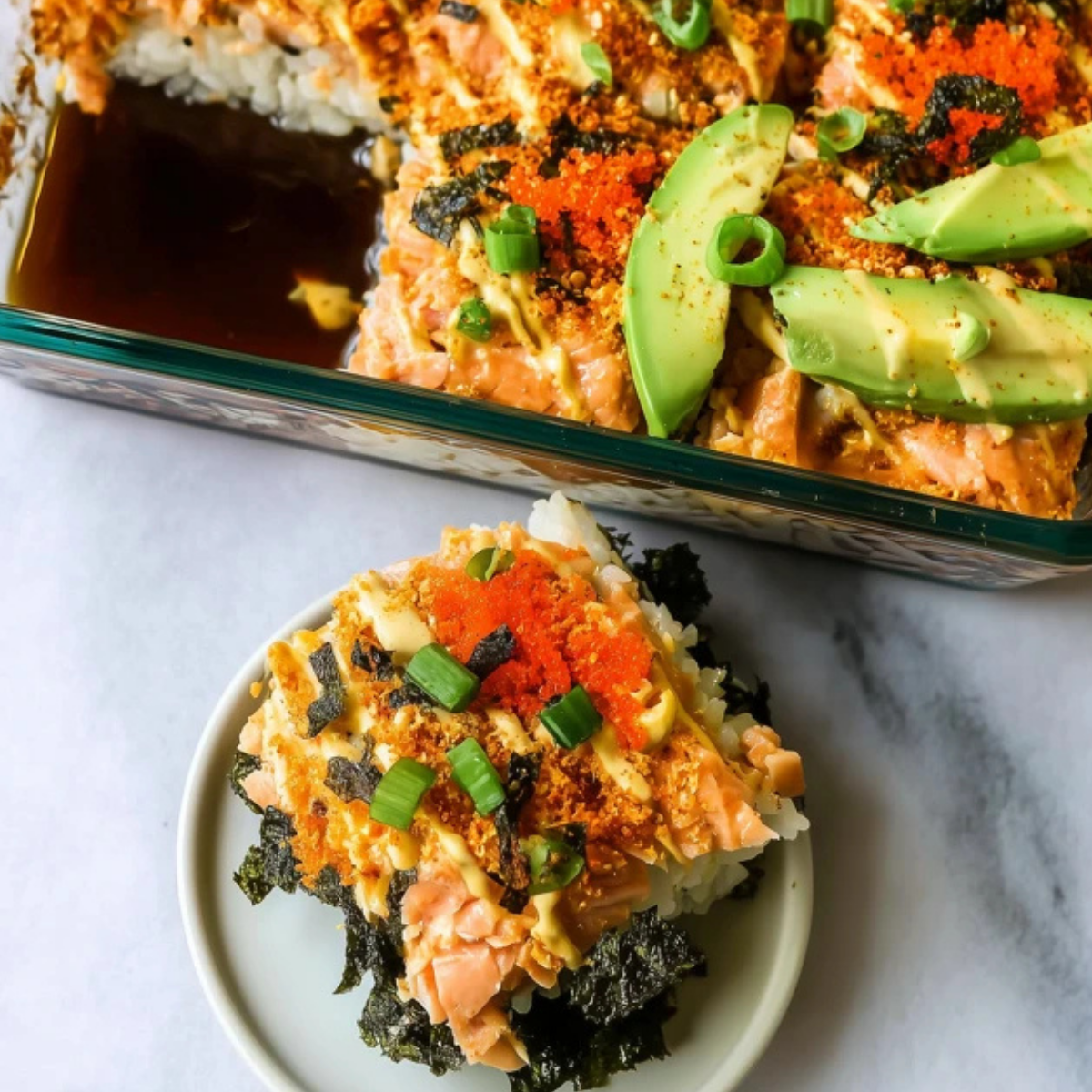 Spicy Salmon Sushi Bake