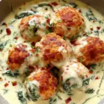 Baked Chicken Ricotta Meatballs with Spinach Alfredo Sauce
