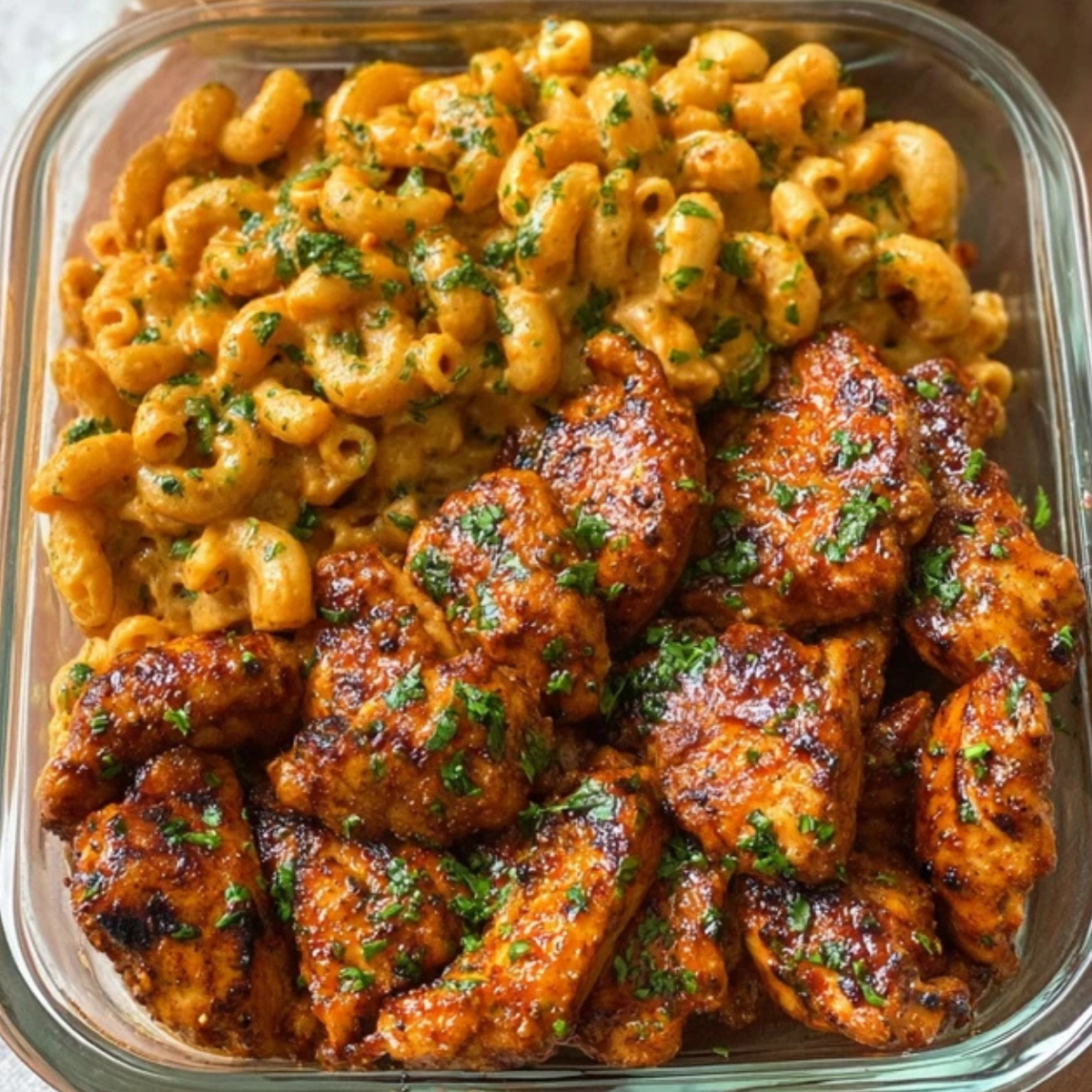 Honey Garlic Butter Chicken with Mac & Cheese