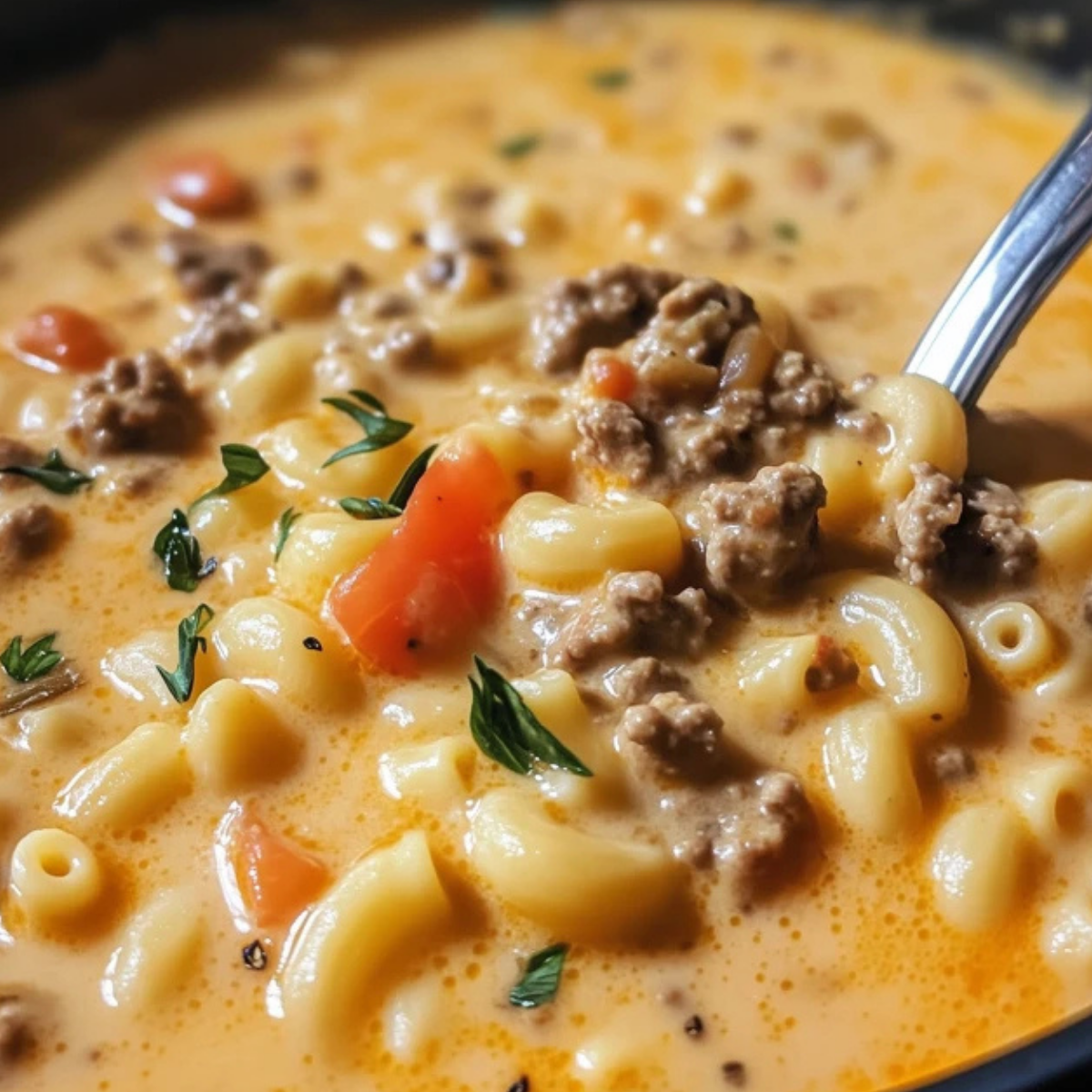 One Pot Macaroni Cheeseburger Soup