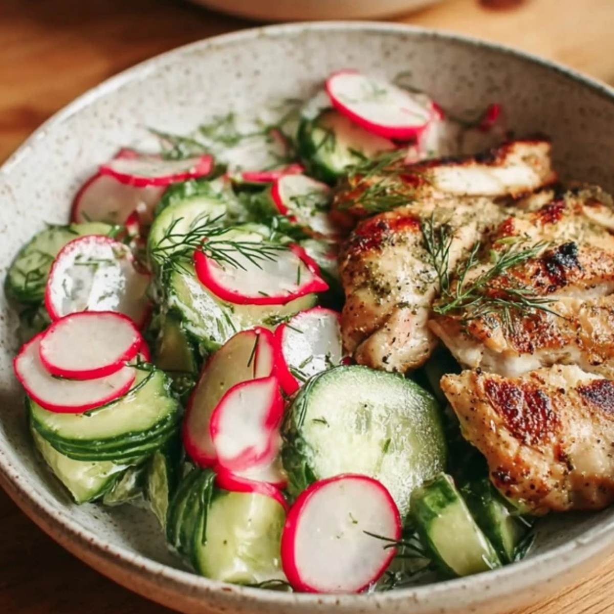 Radish Cucumber Salad with Black Pepper Chicken
