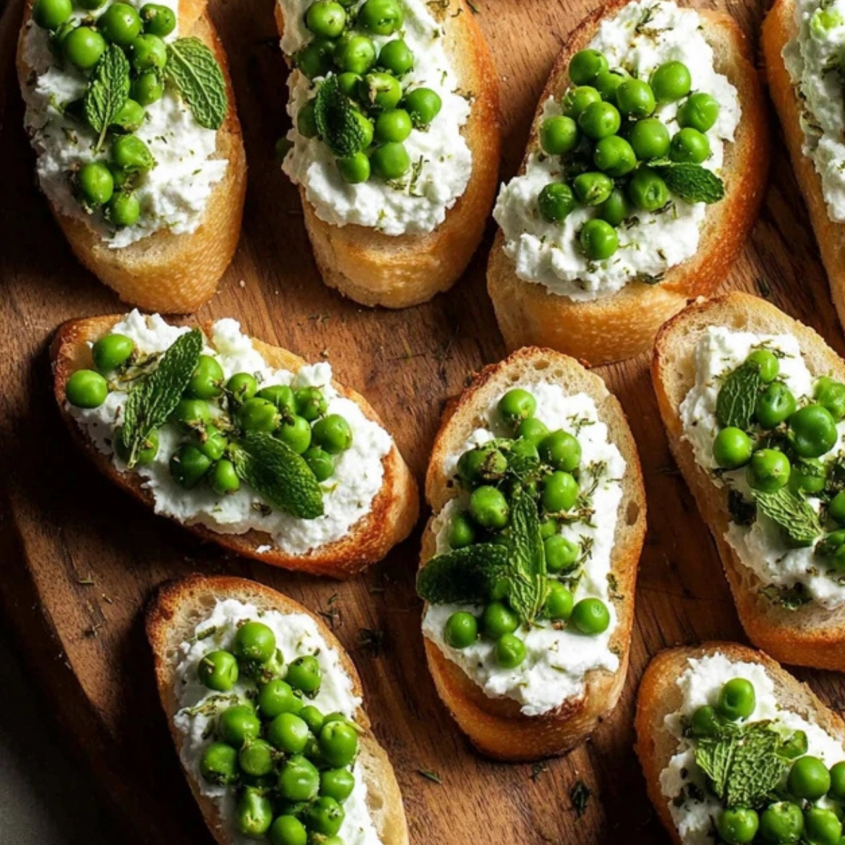 Ricotta Crostini with Peas and Mint