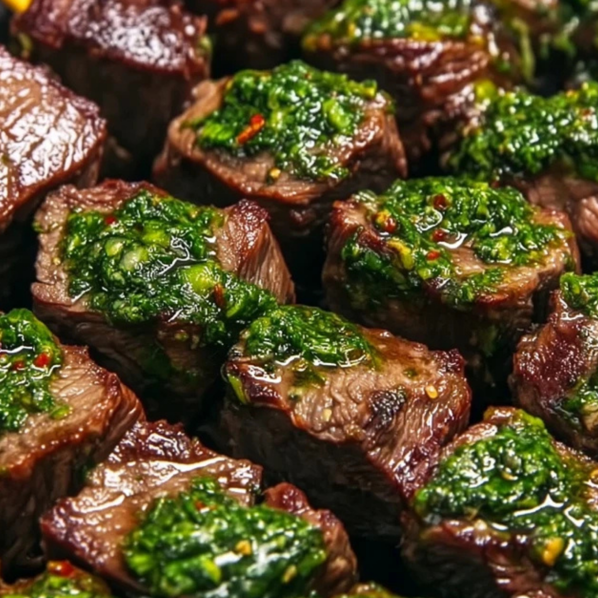 Spicy Beef Skewers with Chimichurri Sauce