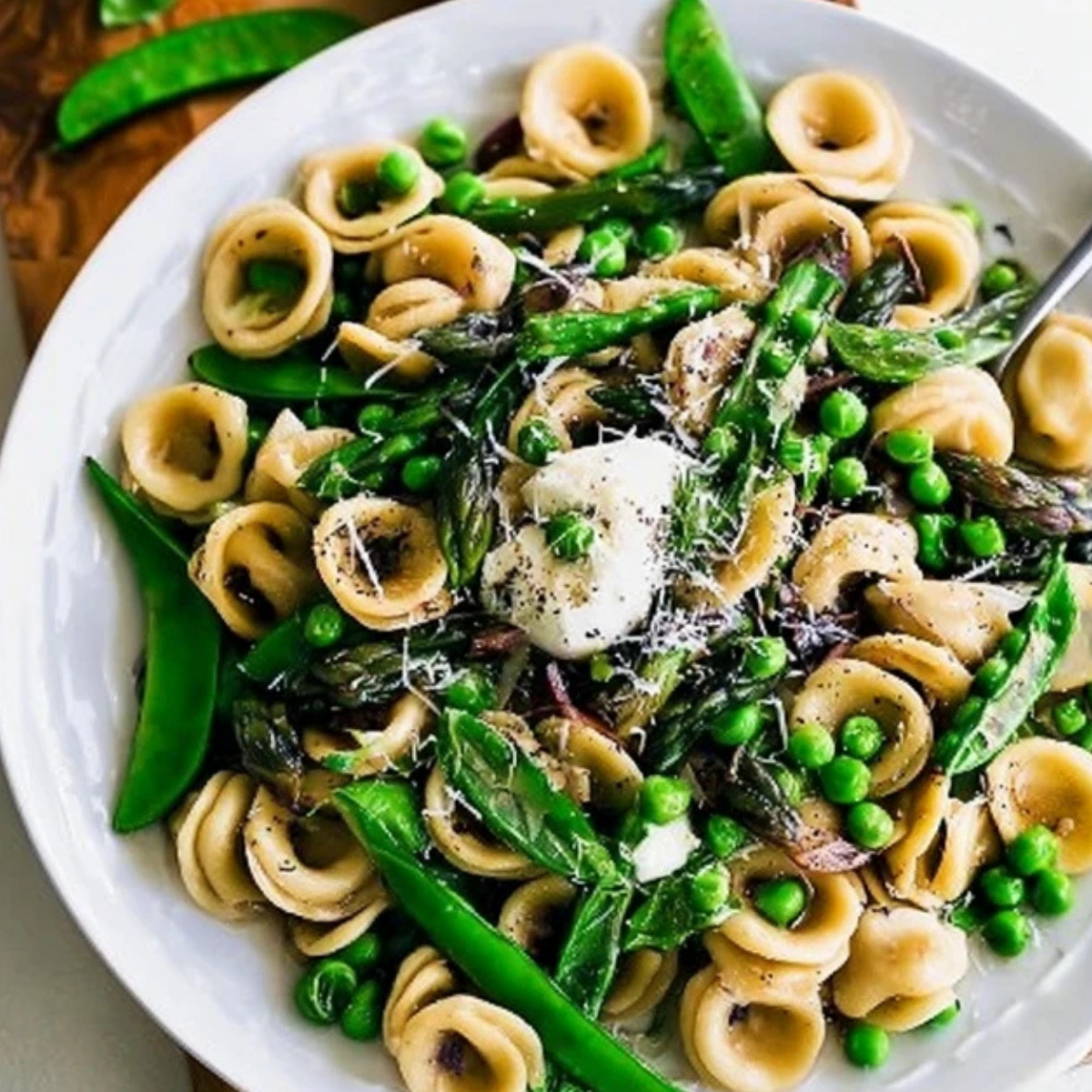 Spring Orecchiette Pasta with Burrata