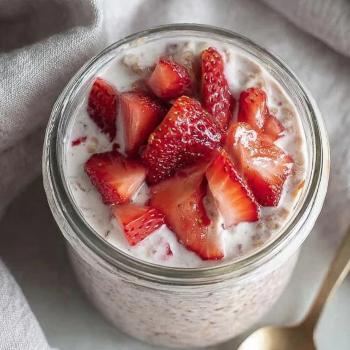 Strawberries and Cream Overnight Oats with Yogurt