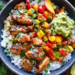 Cilantro Lime Chicken Bowls with Peach Salsa