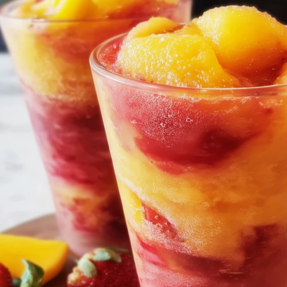 Fresh Mango Strawberry Swirled Slushies