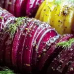 Roasted Hasselback Beets with Fresh Dill Dressing
