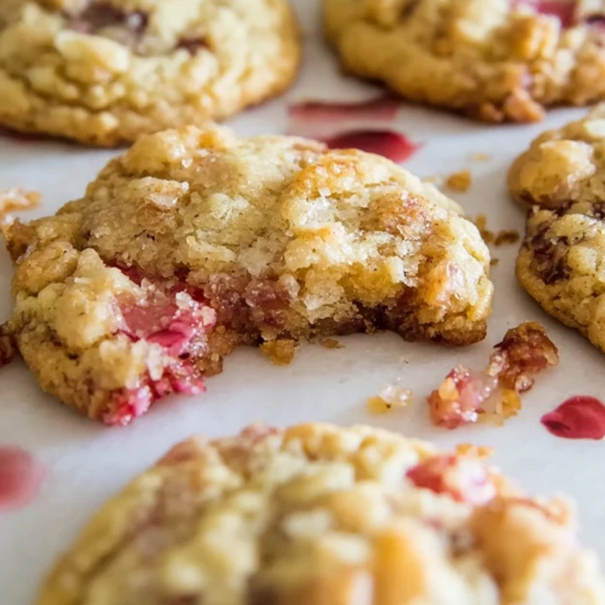 Roasted Rhubarb crumble cookies