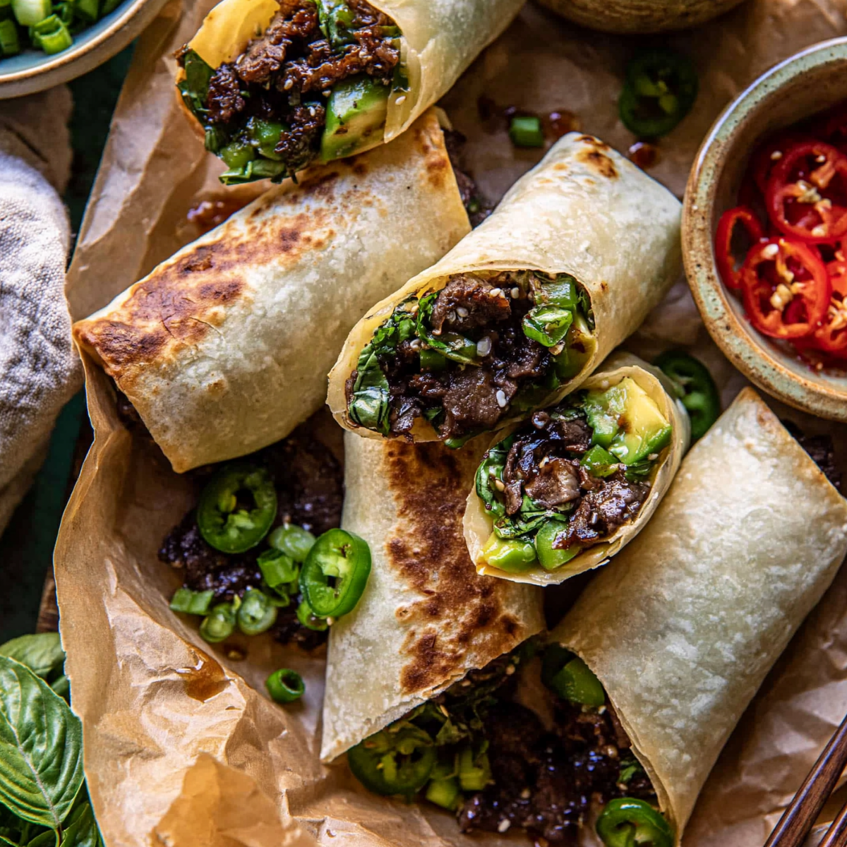 20 Minute Thai Basil Beef Rolls