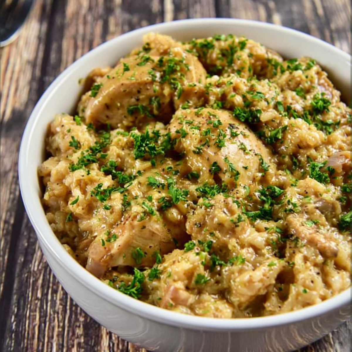 One Pan Smothered Chicken and Rice