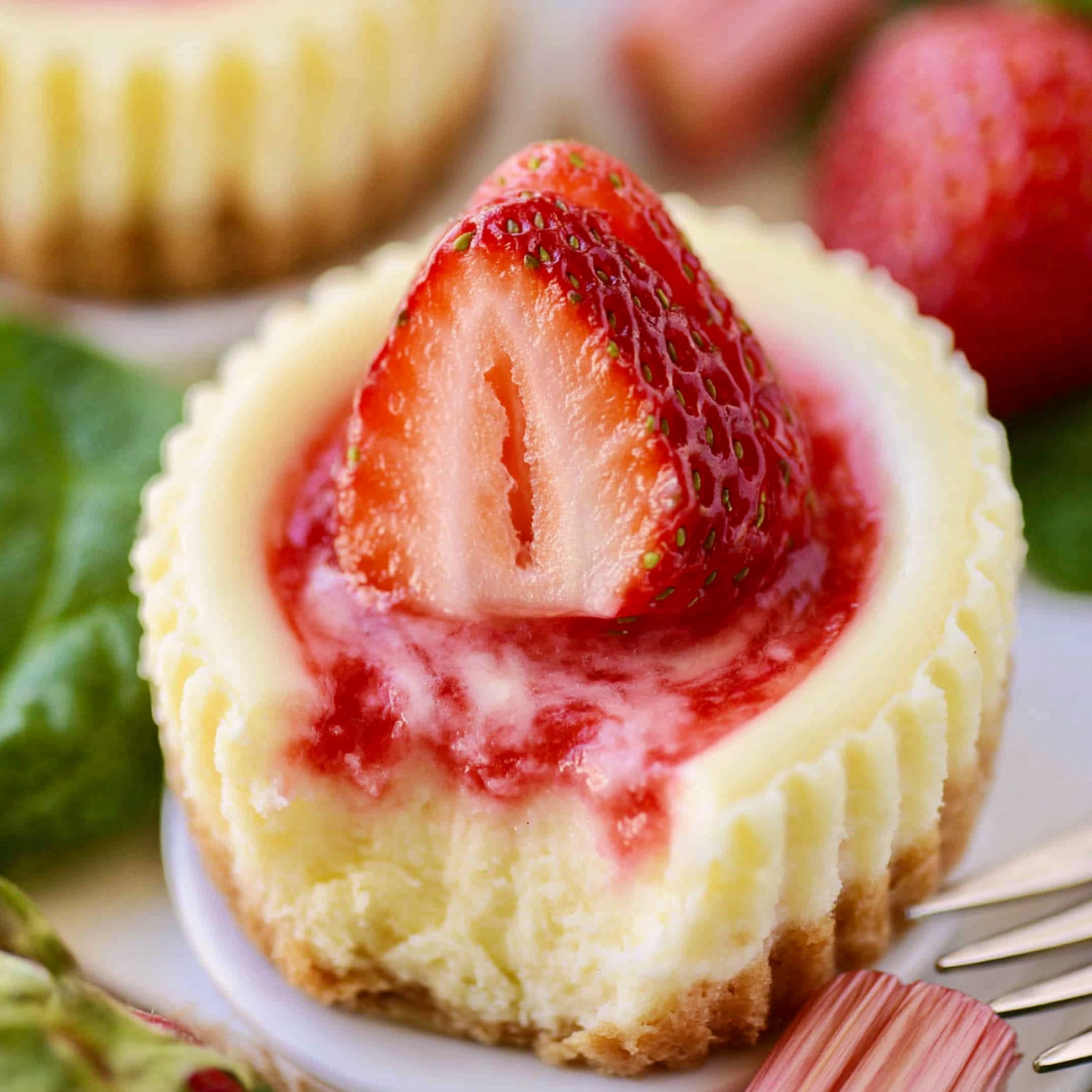 Strawberry Rhubarb Mini Cheesecakes