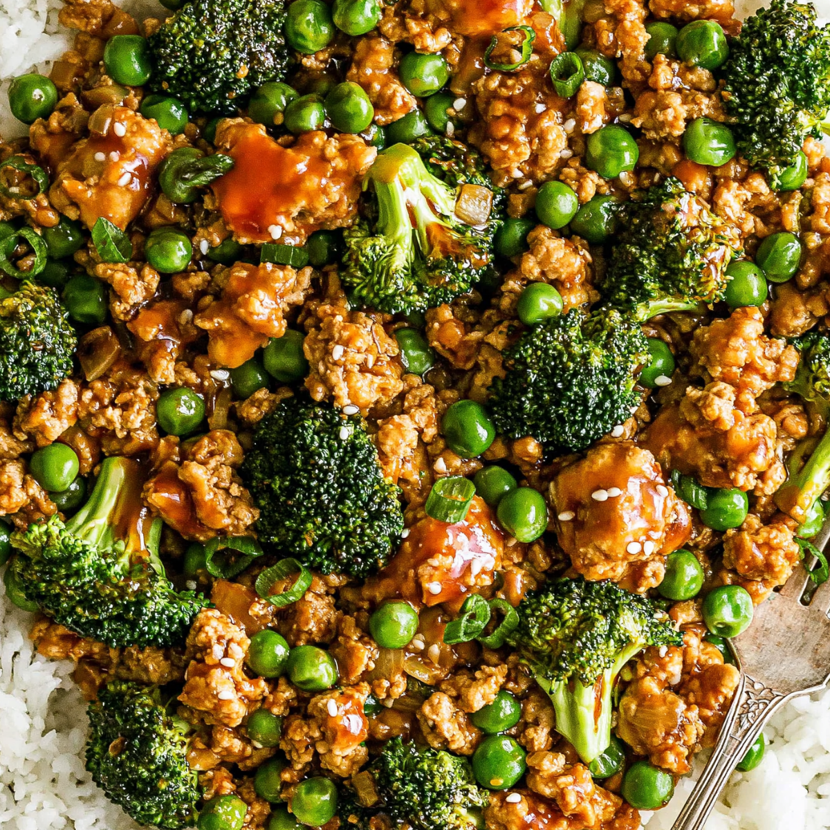 Teriyaki Ground Turkey Broccoli and Peas