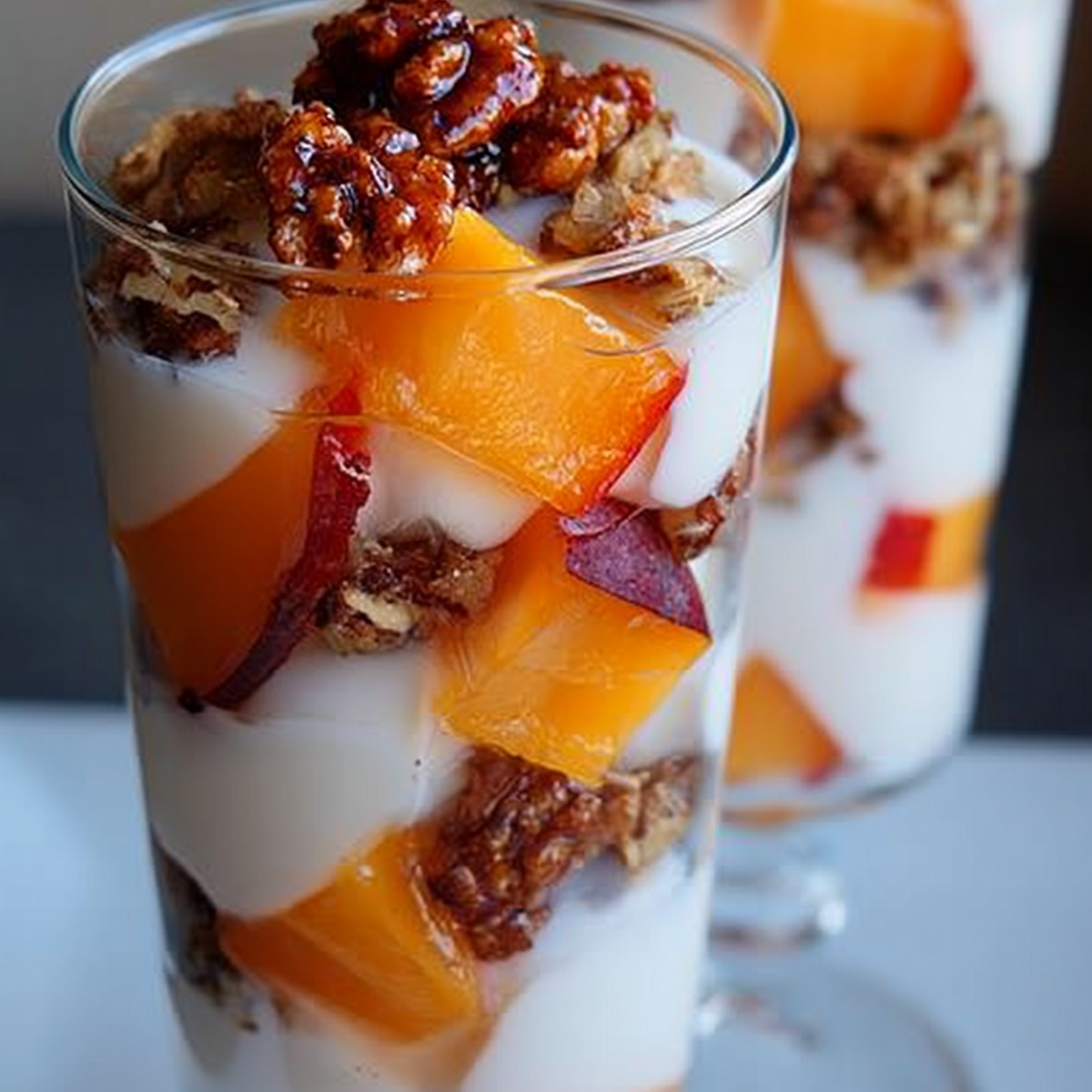 Vanilla Bean Yogurt Nectarine Parfaits with Candied Nuts