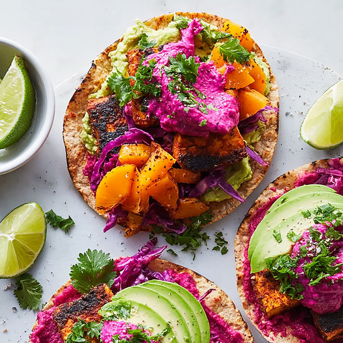 Cajun Spiced Tofu Tostadas with Beet Crema