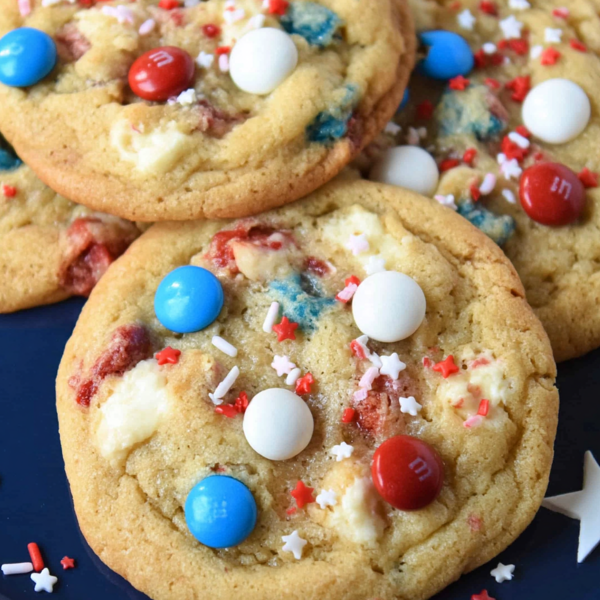 Red White and Blue Cookies With M&Ms