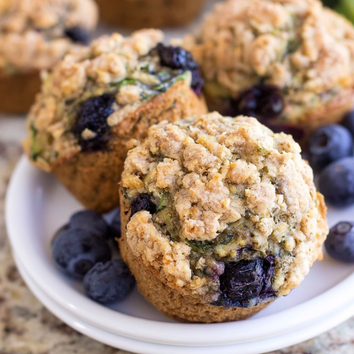 Healthy Blueberry Zucchini Muffins with Crumb Topping