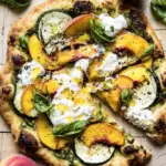 Pesto Zucchini and Peach Pizza with Burrata.