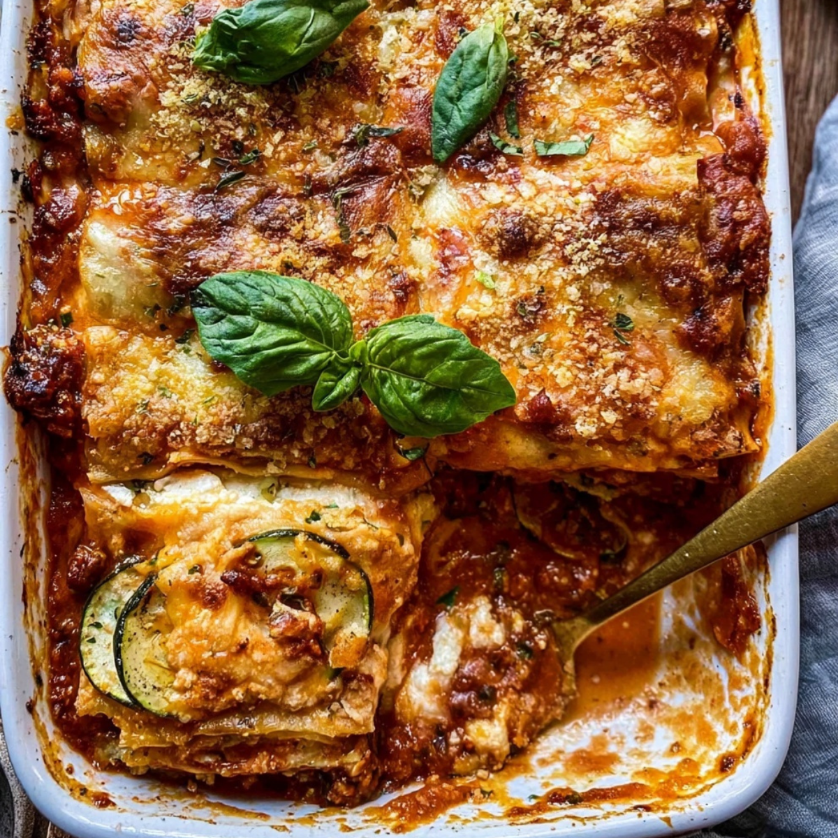 Spicy Zucchini Ricotta Lasagna with Oregano Breadcrumbs.