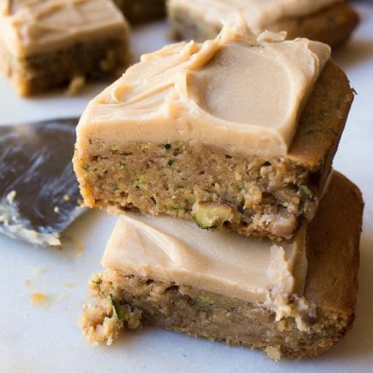Zucchini Blondies with Penuche Fudge Frosting