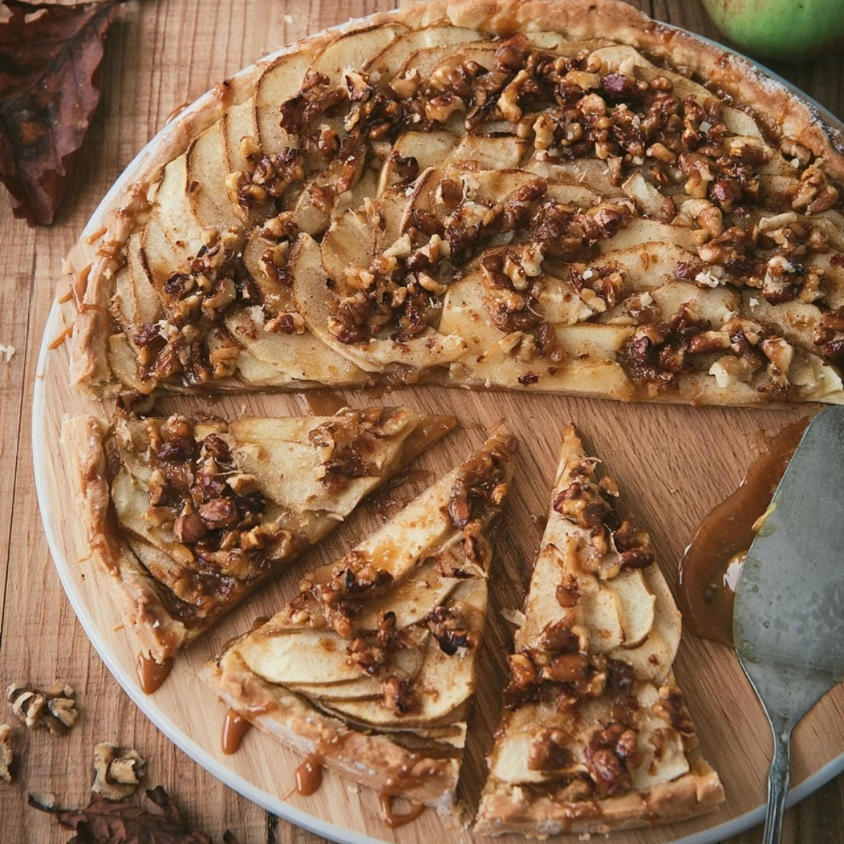 Apple and Walnut Tart with Caramel Sauce