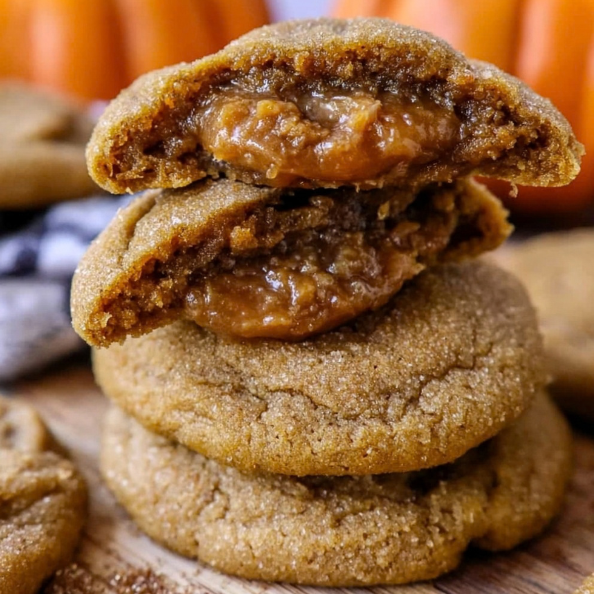 Caramel Stuffed Pumpkin Cookies